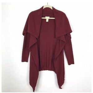 SHAE Drawstring Red Pomegrante Open Hooded Cardigan S